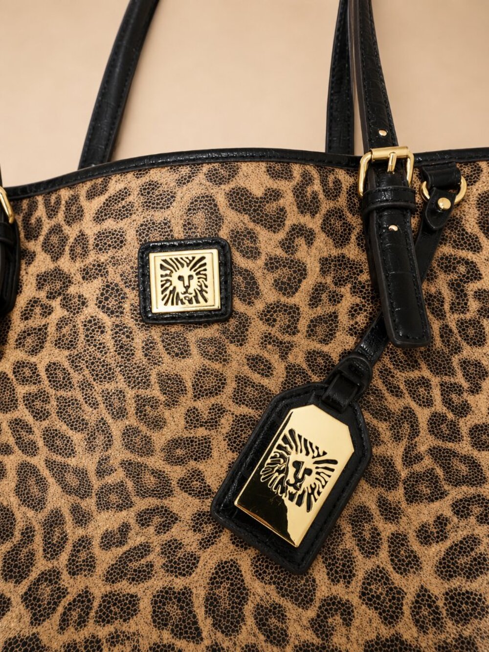 Ann Kline Leopard & Gold Tote w/the iconic Lion Charm - Picture 2 of 8